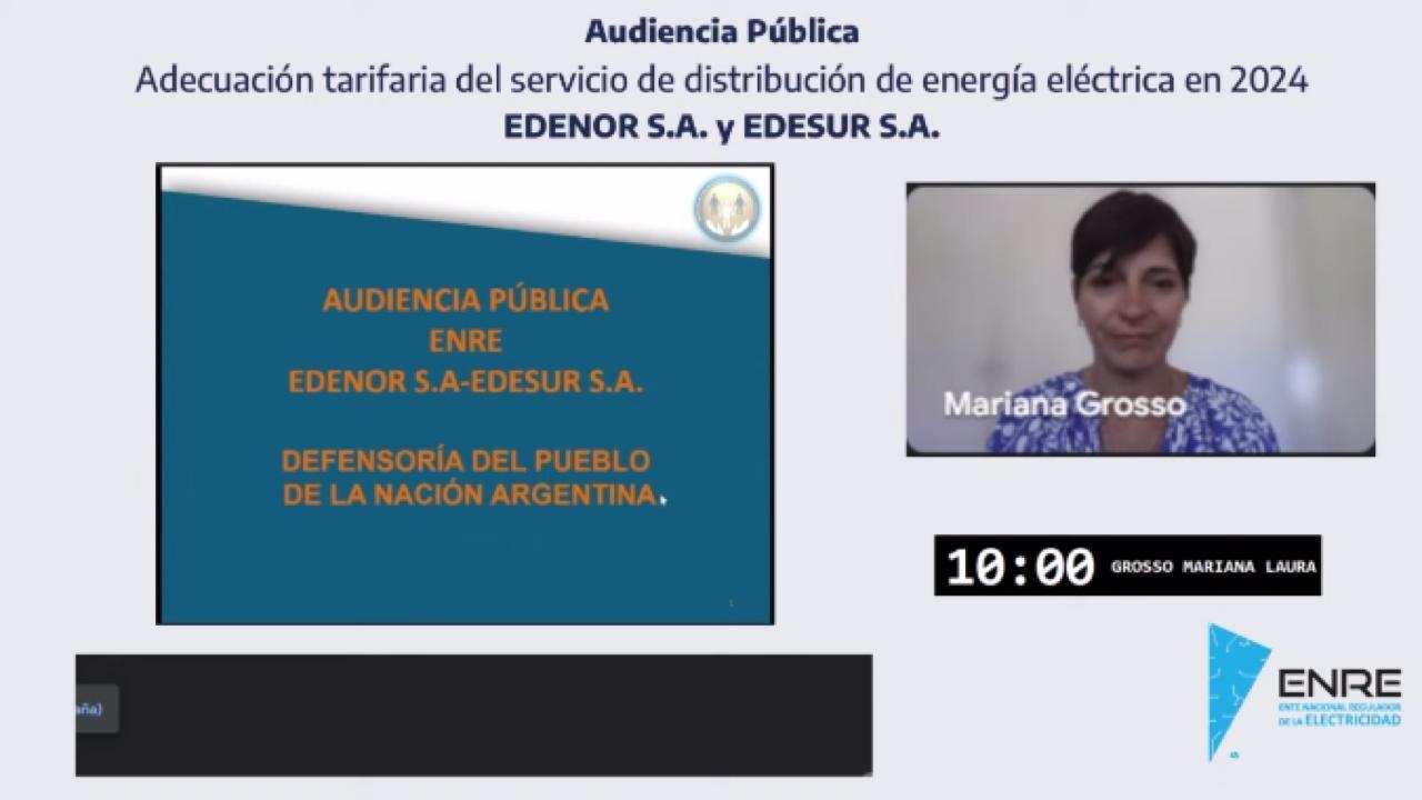 La Defensoría del Pueblo de la Nación participó de la Audiencia Pública convocada por el ENRE para debatir sobre la actualización de tarifas
